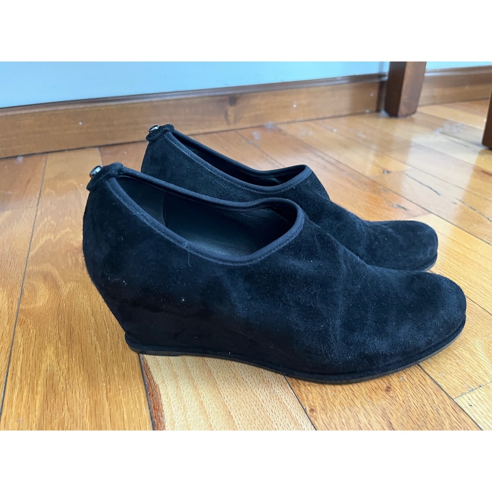 Stuart Weitzman Covering Black Suede Leather Wedge Booties Shoes Size 7